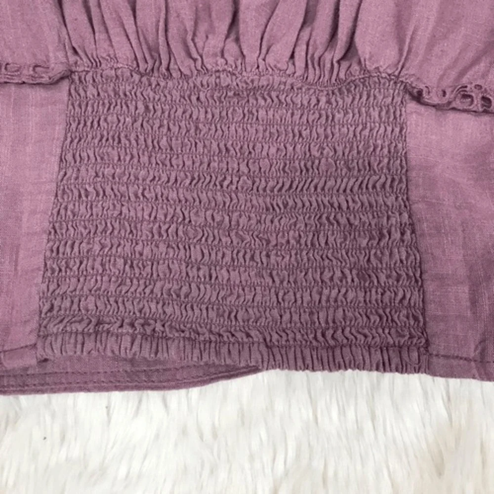 FREE PEOPLE Joi Purple Cropped Button Front Top Eyelet Long Sleeve Small‎ New